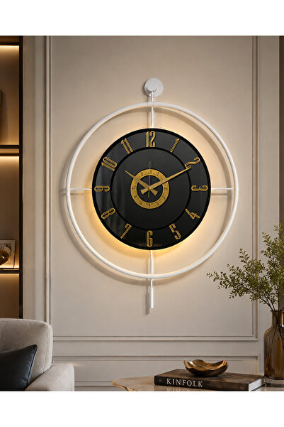 Pey Aksesuar Metal Camlı Duvar Saati (60X80 CM BÜYÜK BOY) Işıklı Gerçek Cam B...
