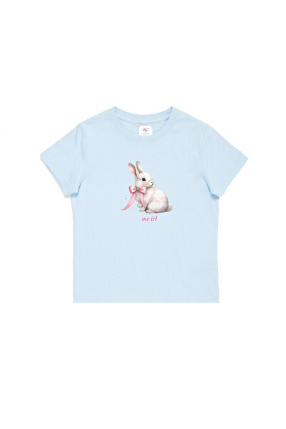 WHITE OF CREATIVE Kadın Tavşan Baskılı Baby Tee Crop Top