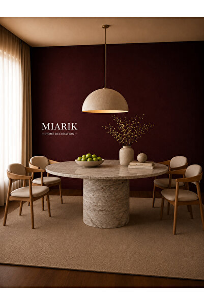 MIARIK DESIGN Silver Gumus Gri Traverten Mermer Yemek Masası Oval