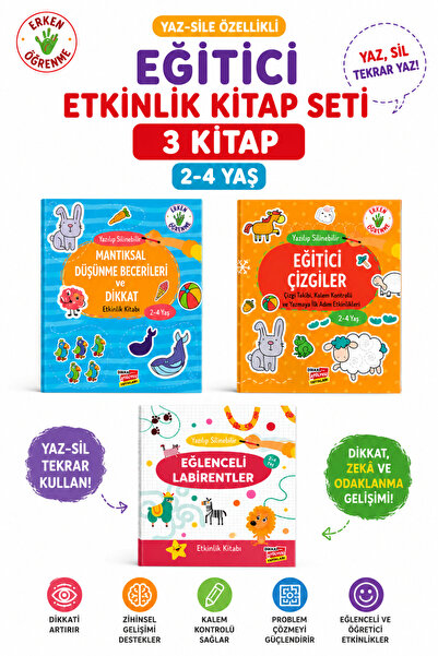 Dikkat Atölyesi Yayınları 2-4yaş Evde Etkinlik Set (labirentler,mantıksal Düş...