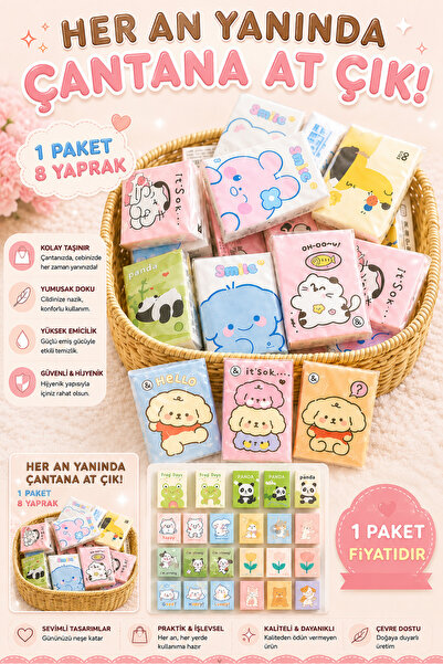 HİROS'H Mİni Kağıt Mendil Çanta Cep Beslenme Çantası Kağıt Mendili 1 Mini Paket