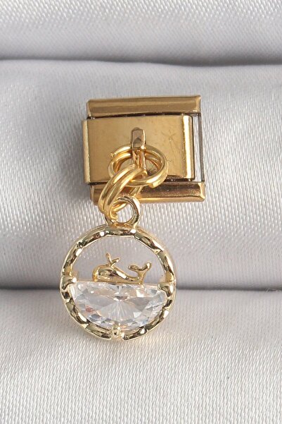 Skygo 316L Steel Gold Color Hanging Zircon Stone Whale Model Nomination Charm...