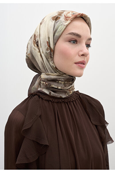 Freshscarfs Καφέ φουλάρι από βαμβάκι και βισκόζη με σχέδιο Marıelle
