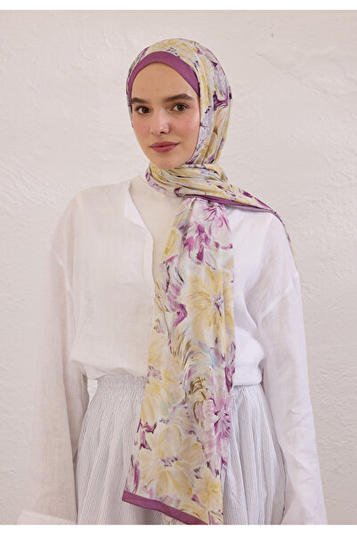 Freshscarfs Mürdüm Pure Flora Desen Rami Şal