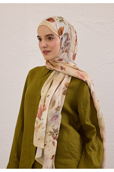 Freshscarfs Bej Sweet Wıllıam Desen Rami Şal