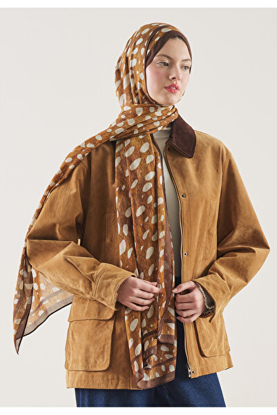 Freshscarfs Camel Wild Fawn Pattern Ramie Shawl