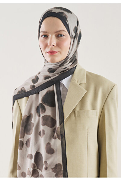 Freshscarfs Model cu imprimeu de vacă, șal din ramie, piatră