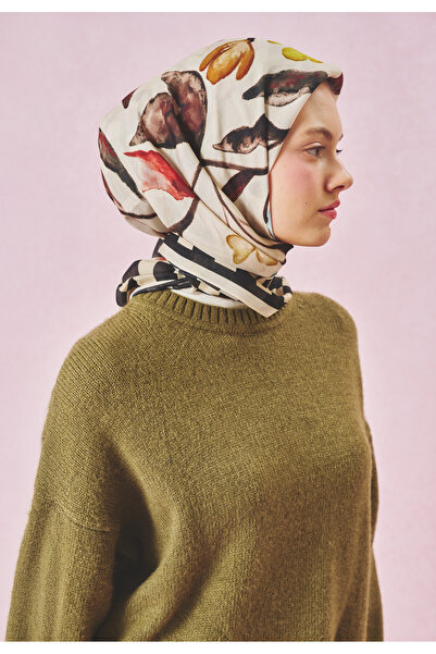 Freshscarfs Αγάπη σε άνθιση Σχέδιο Φλος Βισκόζης Κασκόλ Λευκό Μαργαριτάρι