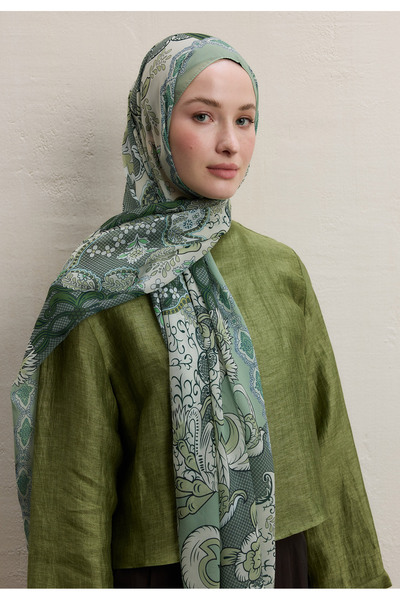 Freshscarfs Poppıes Desen İpek Krep Şal Çağla