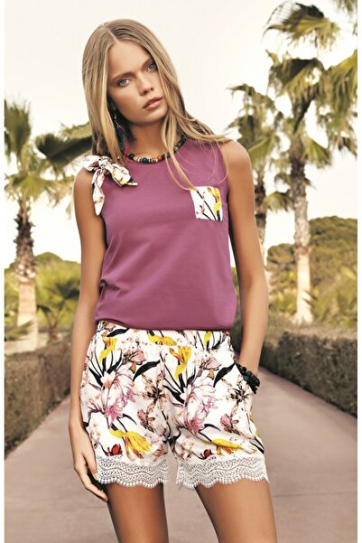 FIRST STYLE Turkish Ultra-Soft Set with a Purple Top Featuring a Bow on the S...