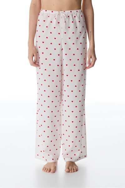 Penti Pantaloni de pijama Off-White Red Hearts, pachet de bumbac