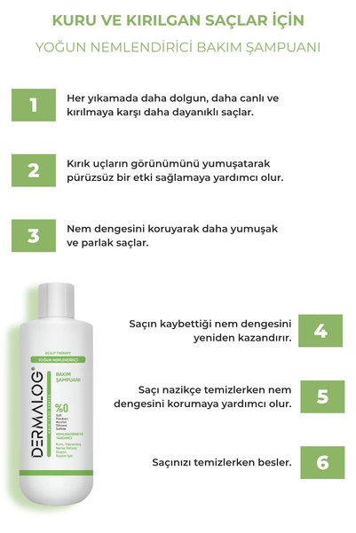 DERMALOG شامبو ترطيب وإصلاح مكثف للعناية بالشعر للشعر الجاف والتالف 500 مل