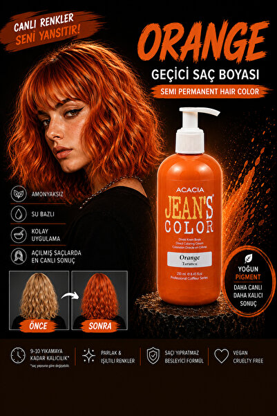 jeans color Amonyaksız Renkli Saç Boyası Turuncu 250ml. Kokusuz Su Bazlı Orng...