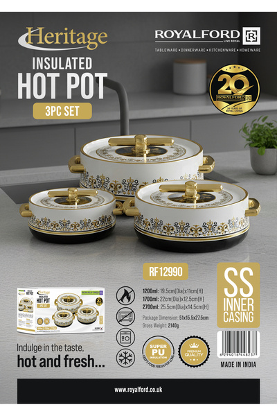 ROYALFORD Heritage Insulated Hot Pot Casserole Set of 3 RF12990 Stainless Ste...