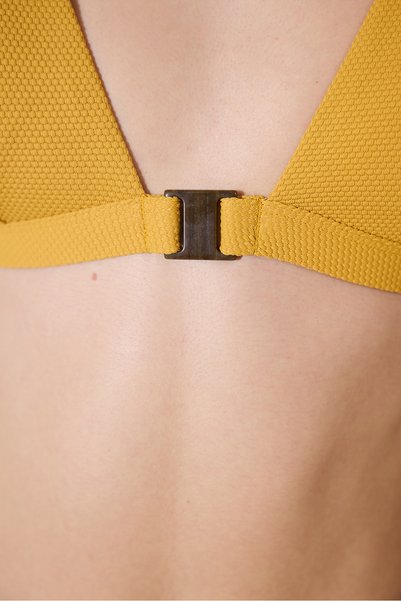 Penti Amar Deep V Textured Multicolor Yellow Bikini Top