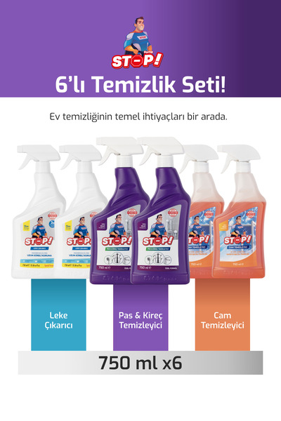STOP Forte Zorlu Leke Seti 6 x 750 ML Leke,Pas Kireç ,Cam Temizleyici