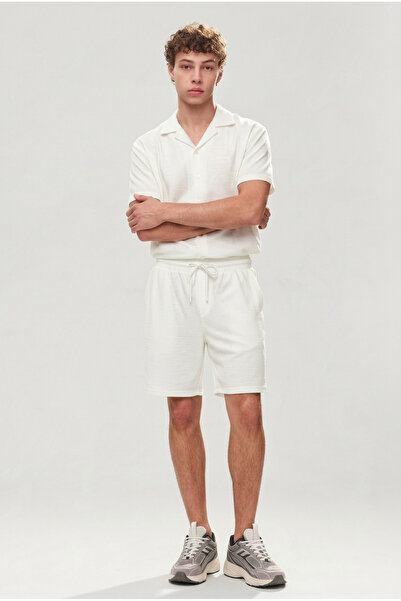 DAMGA JEANS Men's Premium Comfortable Shirt Jogger Linen Shorts White Two-Pie...