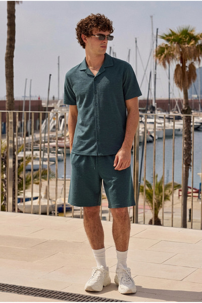 DAMGA JEANS Men's Premium Comfortable Shirt Jogger Linen Shorts Khaki Two-Pie...