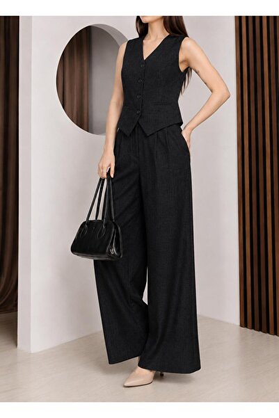 Moda Banuş Set de două piese gri deschis pentru femei: vestă și pantaloni - c...