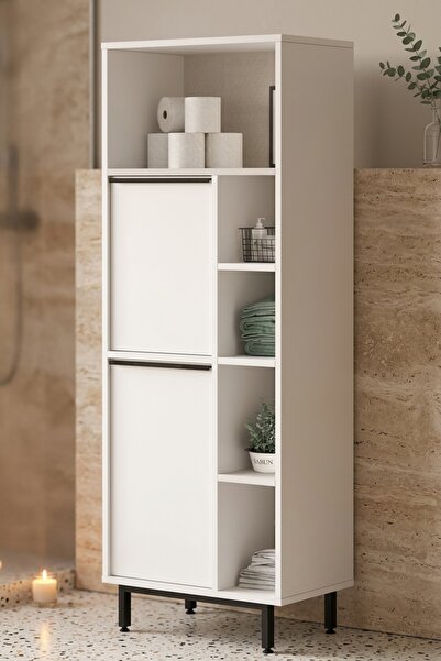 Yurupa Bohem Banyo Dolabı 2 Kapaklı Metal Ayaklı Beyaz BOH10C-W