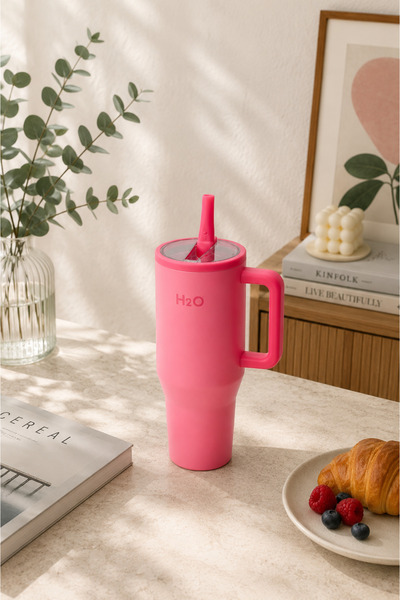 H2O Termos Kupa Bardak Pipetli Paslanmaz Çelik 900 ml | Pembe