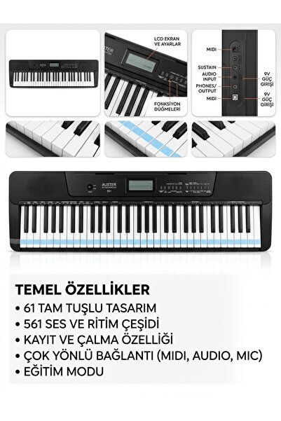 Auster Org 61 Tuş Hassasiyetli 5 Oktav Org