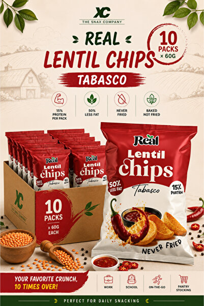REAL Chips Lentil Tabasco Flavor – 50% Less Fat, Spicy & Crunchy Snack, 60g (...