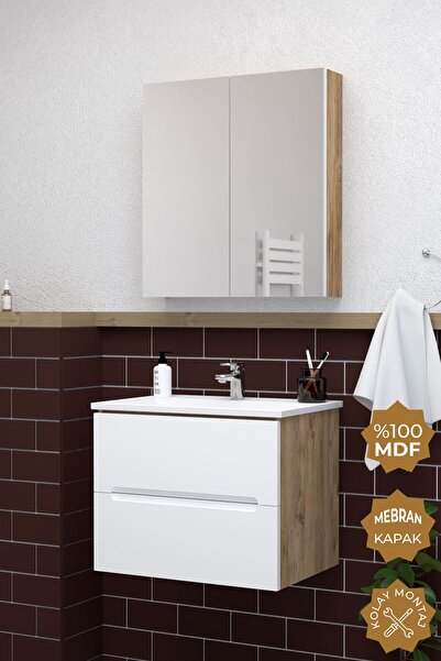 TETA HOME Kopenhag 80 cm MDF Gövde Membran Kapak Banyo Dolabı Seti