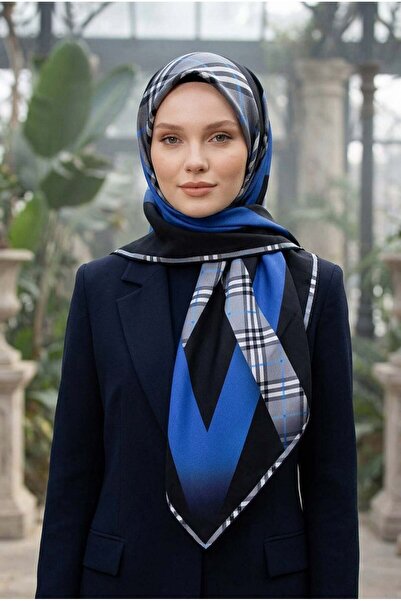 Vissona % 57 İPEK % 43 VİSKON Twill İpek Ekose Desenli Saks - Siyah Renkli 90...