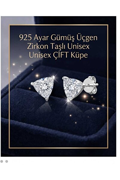 Begonia Accessories 925 Ayar Gümüş Çift Küpe Antialerjik Üçgen Zirkon Tek Taş...