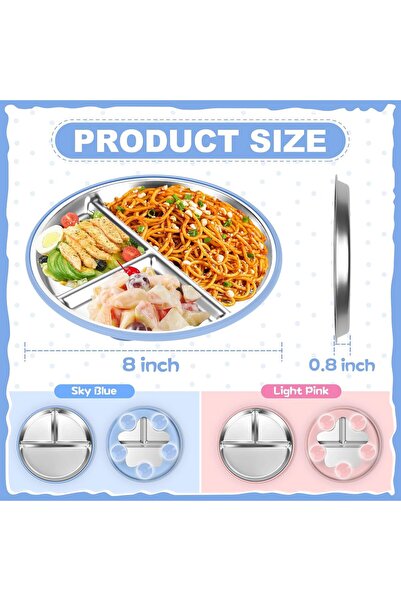 Arabest 2 Pack Kids Plates,8 Inch,Stainless Steel,Divided,Removable Silicone ...