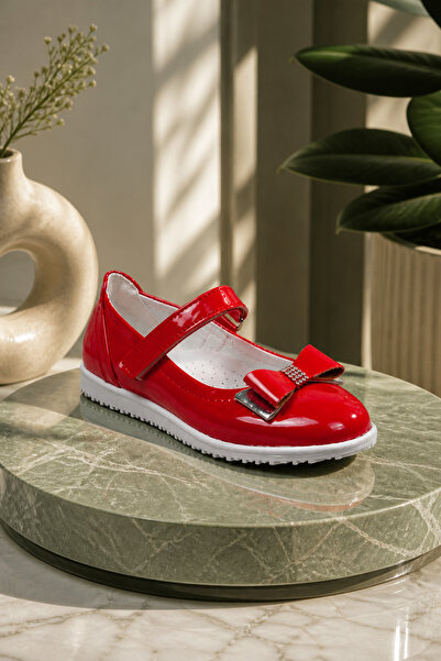 morbella Girl's Red Flat Orthopedic Sole Ballerinas Size 32 with Ankle Strap ...