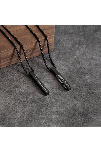 Steel Art Kuyumculuk Çelik İsimli Bar Kolye Kişiye Özel İsim Tarih Yazılır