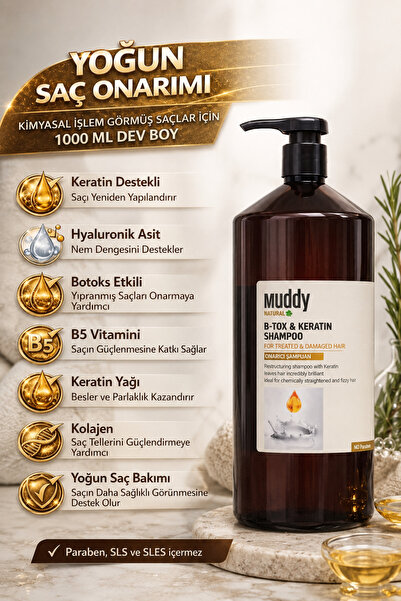 Muddy Restorative Shampoo for Overworked Hair with B-Tox-Keratin-Hyaluronic A...