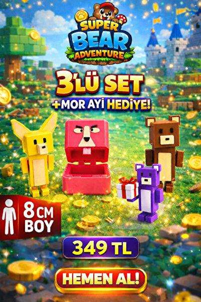 voltrex design Super Bear Adventure Oyuncak 3’lü Set + Mor Ayı Hediye |Oynar ...
