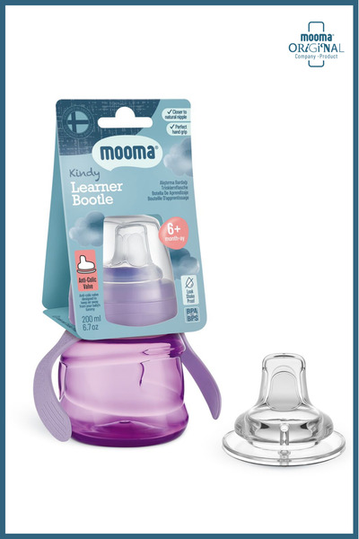 MOOMA Kindy Damlatmaz Eğitici Su Alıştırma Bardağı 200 ml 6 Ay Baby Purple BP...