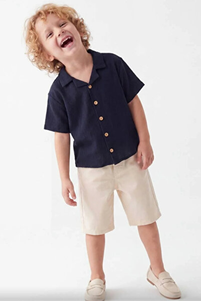 Kidmark Çocuk Modası Boy's Thin Knitwear Shorts Navy Blue Set