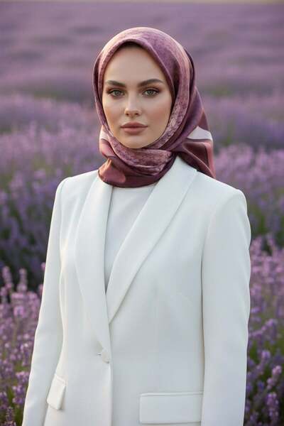 Vissona %100 Twill İpek Degrade Desenli Şarabi - Gül Kurusu Renkli 90x90 Eşar...