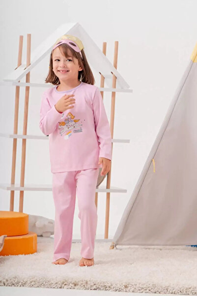 BUUDE Unicorn Desenli Çanta Ve Maskeli % 100 Pamuk Kız Çocuk Pijama Takımı