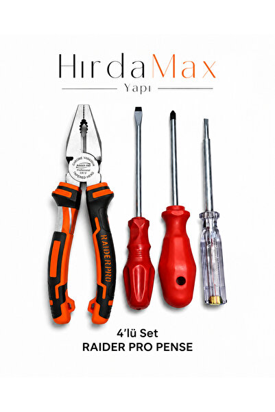 hırdamax Pense + Düz Tornavida + Yıldız Tornavida + Kontrol Kalemi 4’lü Set