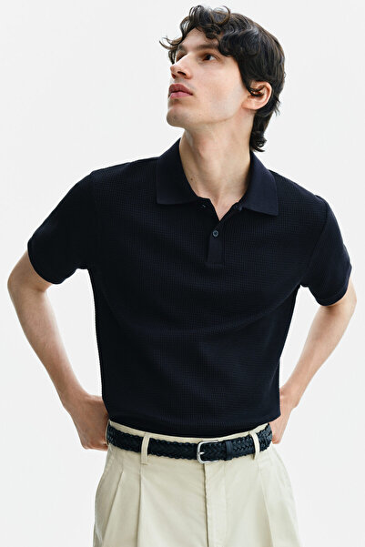 H&M Pirinç Örgülü Polo Tişört Slim Fit
