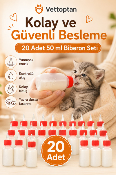 vettoptan Yavru Kedi Köpek Biberon 20 Adet Yedek Emzikli 50 ML Kedi Biberonu ...