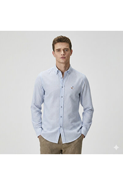 Pink Export Bird Embroidered Striped Shirt