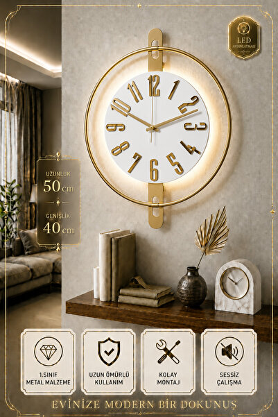 Metal watch 40 x 50 cm Gorgeous Harmony of Wood and Light Wall Clock decorative
