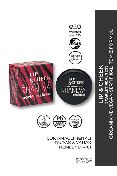 RHANEVA Lip and Cheek Scarlet Realness, Organik ve Vegan Sertifikalı, 9 gr