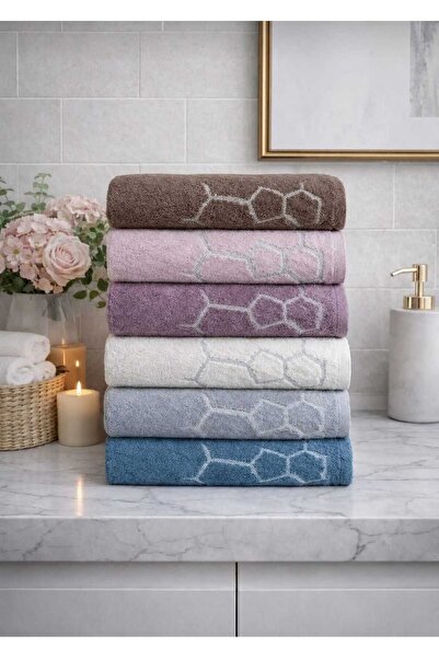 Mela Home Taş Desenli 50*90 cm 6'lı El ve Yüz Havlu Seti- Çeyizlik- Hediyelik...