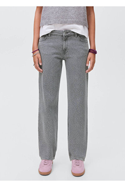Mango Teen Düz kesim strass taşlı jean pantolon