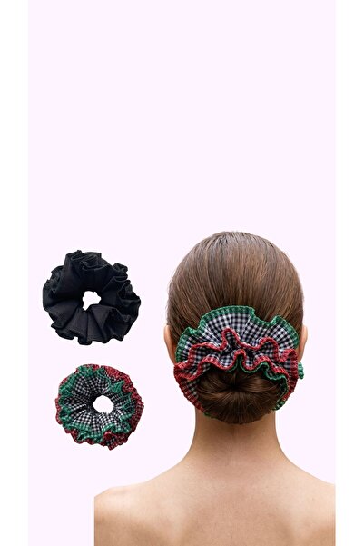 WhiteArt 2'li Hacimli Marul Kenar Scrunchie Saç Tokası Seti – Kırmızı & Yeşil...