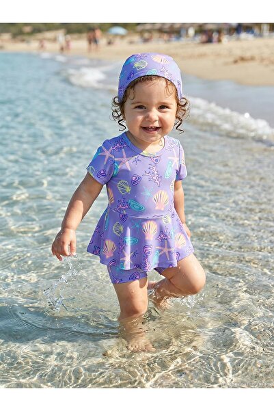 Civil Baby Costum de baie cu imprimeu scoici de mare, 6-18 luni - Liliac