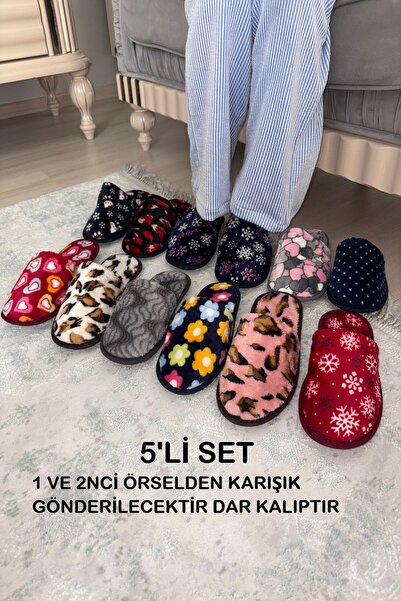 Marka Vizyon 5'li Set Kışlık Kadın Terliği çeyizlik Bohçalık